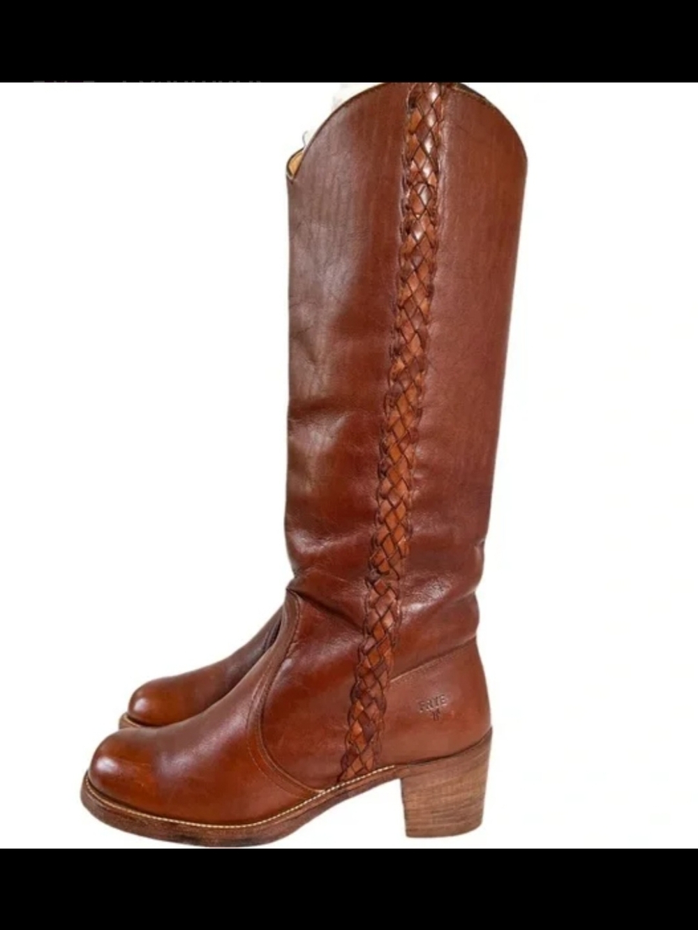 Frye Vintage Braided-Trim Tall Boots - Cognac Brown - Picture 3 of 9
